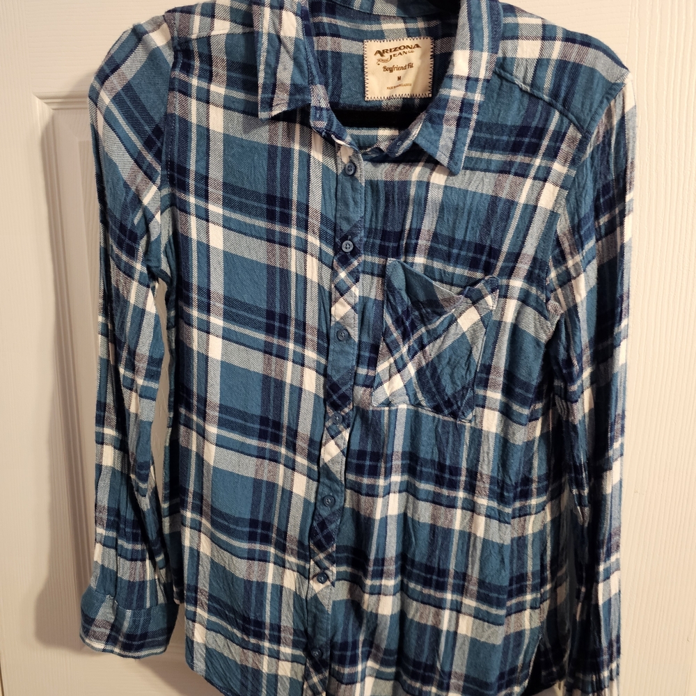Arizona Jean Company Teal and White Checkered Shirt